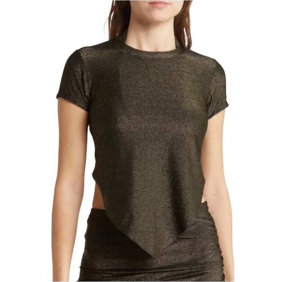 VYB Swim Cover-Up Shimmer Metallic AsymmetricalCrop Top / Black-Gold - Picture 1 of 10